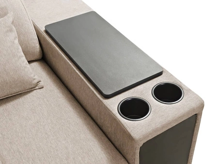 Narożnik z funkcją spania Tesalia zielony lewostronny nowoczesny design komfortowe przesuwane oparcie szuflada w boczku mebla