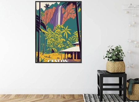Plakat retro krajobraz Cejlon 70x100 plakat w ramie precyzyjny wydruk ze stylową grafiką doskonała dekoracja do salonu lub sypialni