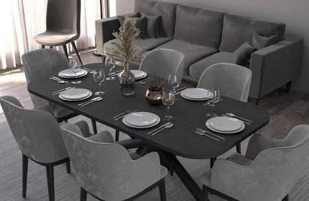 Stół Lyon 90x185 cm jesion portlnd / czarny nowoczesny stół do jadalni osadzony na stylowych nogach typu pająk regulacja wysokości