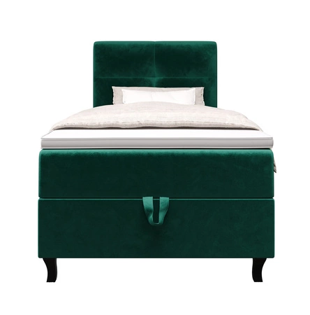 Łóżko kontynentalne Melba 100x200 butelkowa zieleń w nowoczesnym skandynawskim stylu z tapicerowanym zagłówkiem łóżko z pojemnikiem