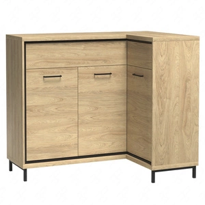 Komoda narożna Mediolan Plus 127,5x85 cm hikora elegancka komoda z czarnymi dodatkami oraz metalowymi nogiami szuflady z systemem push to open