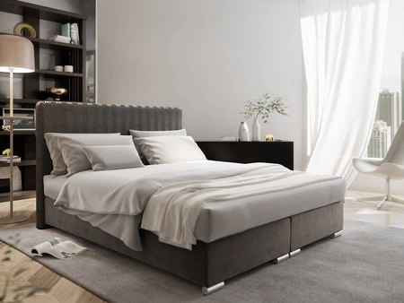 Łóżko kontynentalne Sarona 160x200 szare w nowoczesnym skandynawskim stylu z charakterystycznym wezgłowiem