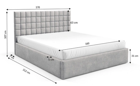 Łóżko tapicerowane Graso 160x200 ciemny szary nowoczesne i eleganckie łóżko gustowny symetryczny wzór na wezgłowiu pojemnik na pościel
