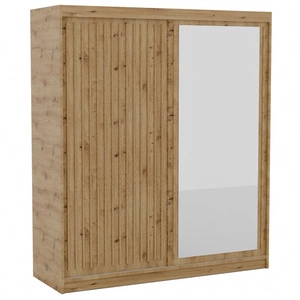 Szafa przesuwna z lustrem Delia 180 cm dąb artisan stylowa szafa z ozdobnymi lamelami w kolorze drewna wpasuje się do każdej aranżacji