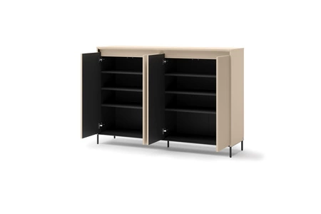 Komoda Trend 152 cm beżowa elegancka komoda z ciekawym ryflowaniem na frontach bryła wsparta na metalowych smukłych nogach