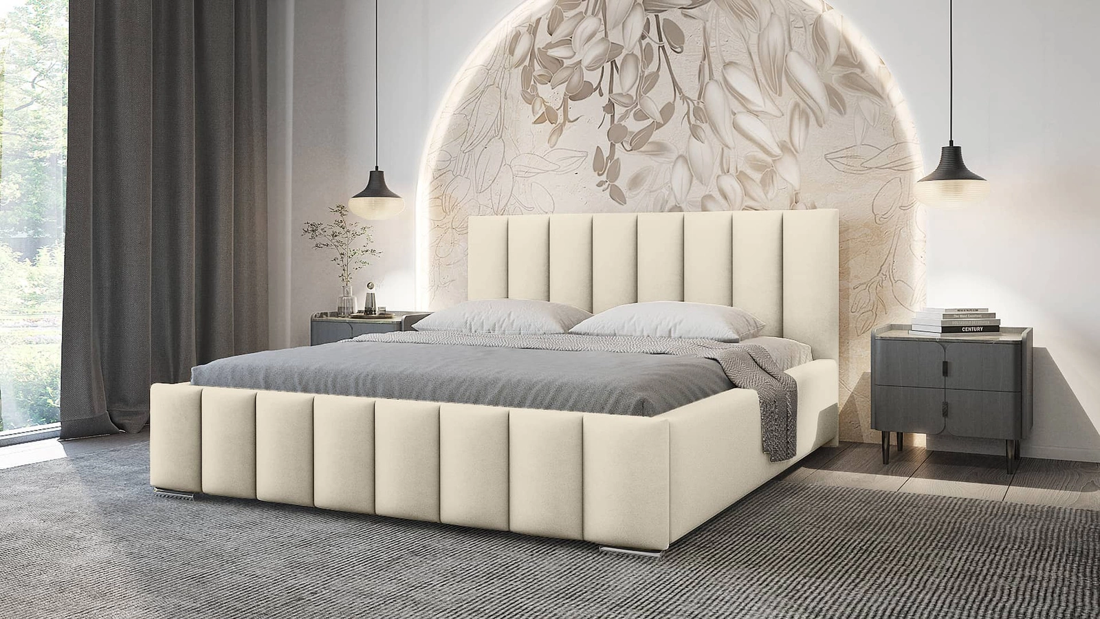 Łóżko z pojemnikiem Foggo 180x200 cm Amor Velvet 4323 beżowe