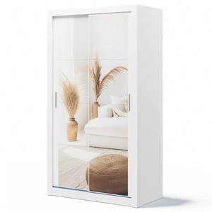 Szafa przesuwna z lustrem Arti 120 cm biała pojemna szafa do przedpokoju drzwi szafy wykończone lustrami w ciekawej konfiguracji