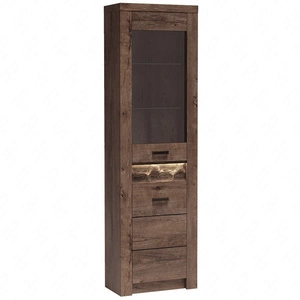 Witryna narożna Indiana 56 cm jesion ciemny stylowa witryna do salonu elementy z bezpiecznego szkła ozdobna deska na froncie witryny oświetlona LED