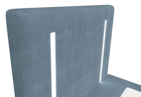 Łóżko kontynentalne Norco 90x200 niebieskie stylowe łóżko z pojemnikiem oświetlenie umieszczone w zagłówku nadaje wyjątkowości