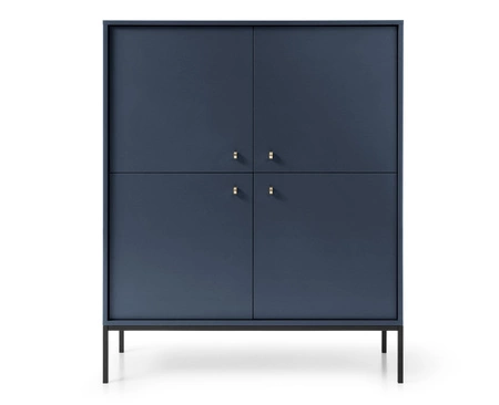 Komoda wysoka Mono 104 cm granatowa minimalistyczny design stylowy złoty uchwyt prosta forma wzbogacona o metalowe elementy