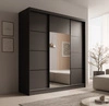 Szafa przesuwna z lustrem Keri 200 cm czarna funkcjonalna szafa do nowoczesnego wnętrza dekoracyjne poziome listwy wewnętrzne szuflady