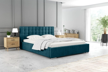 Łóżko tapicerowane Umiky 140x200 turkusowe stylowe łóżko z pojemnikiem na pościel wygodny zagłówek zachwyca eleganckim designem
