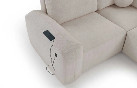 Narożnik z funkcją spania Arbon II czarny lewostronny stylowe wzornictwo charakterystyczny obły kształt pojemnik na pościel