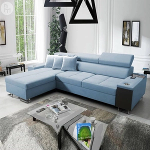 Narożnik z funkcją spania Dafni błękitny lewostronny velvet komfort i funkcjonalność podczas codziennego wypoczynku