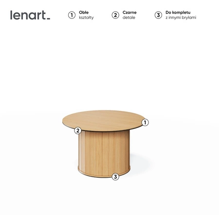 Stolik kawowy okrągły Rotto 80 cm dąb vincenza nowoczesny design solidna podstawa przyozdobiona dekoracyjnymi lamelami