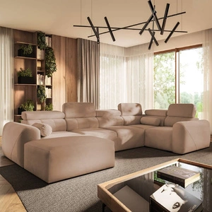 Narożnik z funkcją spania Cantare IV łososiowy lewostronny starannie wykonany narożnik do salonu zapewnia komfort i wygodę