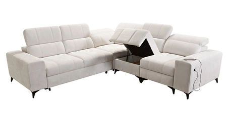 Narożnik z funkcją spania Penejos III Lux szary popiel prawostronny narożnik do salonu z wysuwanym podnóżkiem pojemnik na pościel