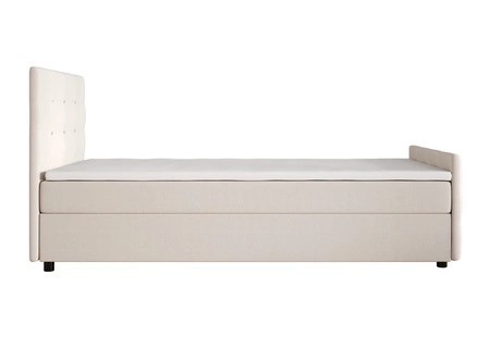 Łóżko kontynentalne Kansas 90x200 beżowe w nowoczesnym skandynawskim stylu z tapicerowanym zagłówkiem oraz zanóżkiem