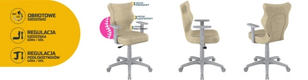 Krzesło do biurka Duo beżowe idealne do wzrostu 146-176,5 cm profilowane siedzisko regulowane podłokietniki łatwo czyszcząca tkanina