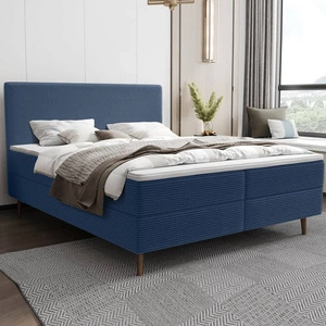 Łóżko kontynentalne Totti 160x200 niebieskie stylowe łóżko z pojemnikiem na pościel trójwymiarowa tkanina o wyrazistych prążkach