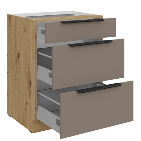 Szafka kuchenna stojąca z szufladami Fiuggi Ar 60 D 3S BB odporna na uszkodzenia wykończenie frontów w technologii anti fingerprint