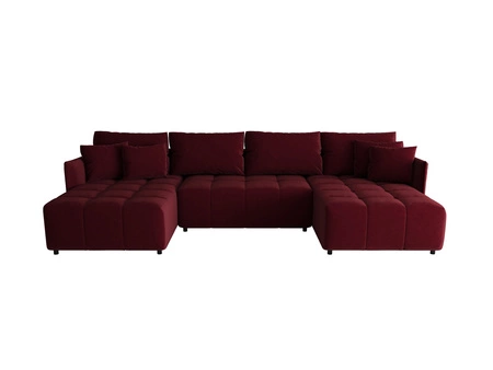 Narożnik z funkcją spania Oroso U bordowy pojemnik na pościel miękka tkanina typu velvet z powłoką hydrofobową ozdobne pikowania