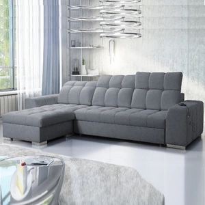 Narożnik z funkcją spania Luigi szary lewostronny narożnik z dwoma pojemnikami na pościel tkanina o ciekawej strukturze