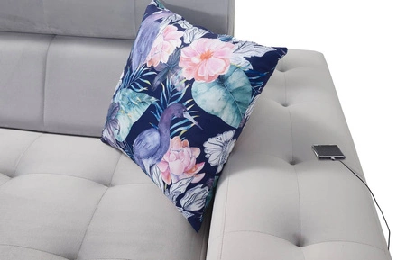 Narożnik z funkcją spania Hampton VII szary popiel lewostronny narożnik do pokoju wykonany z aksamitnej tkaniny o gładkiej powierzchni