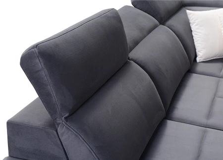 Narożnik z funkcją spania Elgin szary / biały prawostronny narożnik z regulowanymi zagłówkami praktyczne szuflady w boczkach mebla