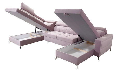 Narożnik z funkcją spania Nausa VI beżowy prawostronny stylowy narożnik do salonu o komfortowym wykończeniu miękka tkanina typu velvet