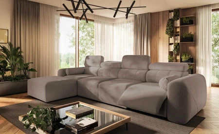 Narożnik z funkcją spania Cantare XII Lux ciemny beż lewostronny estetyczny i niezwykle komfortowy narożnik z podnoszonym podnóżkiem