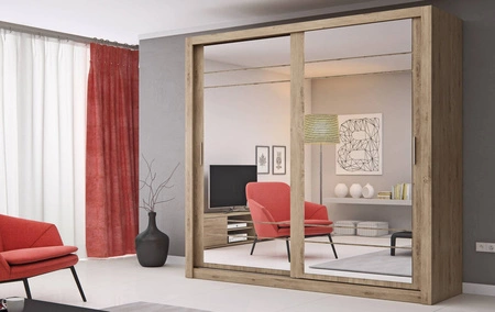 Szafa przesuwna z lustrem Arti 203 cm dąb shetland pojemna szafa do sypialni lub przedpokoju drzwi szafy wykończone dużymi lustrami