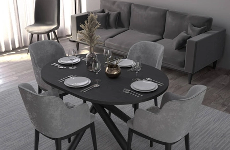 Stół Lyon 100x138 cm jesion portland / czarny stylowy stół do jadalni osadzony na designerskich nogach typu pająk regulacja wysokości