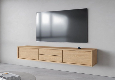 Szafka RTV Frida 180 cm dąb olejowany z możliwością powieszenia nowoczesny design szafki pod telewizor z szufladami bezuchwytowe fronty