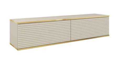 Szafka RTV wisząca Luxury 135 cm beżowa stylowy ryflowany front korpus zwieńczony złotą listwą zachwyci miłośników eleganckich aranżacji