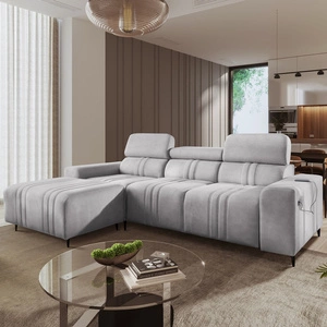 Narożnik z funkcją spania Castel szary popiel lewostronny komfortowy i stylowy narożnik rozkładany z pojemnikiem na pościel