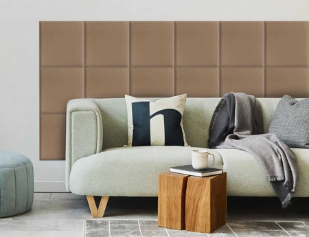 Panel tapicerowany Quadra 30x30 cm beżowy stylowy panel ścienny kwadrat welurowa tkanina modne wykończenie każdej aranżacji