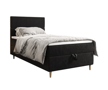 Łóżko kontynentalne Bing 90x200 grafitowe w nowoczesnym skandynawskim stylu z tapicerowanym zagłówkiem łóżko z pojemnikiem