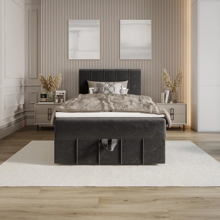 Łóżko kontynentalne Casey 120x200 szare w nowoczesnym skandynawskim stylu z tapicerowanym zagłówkiem łóżko z pojemnikiem