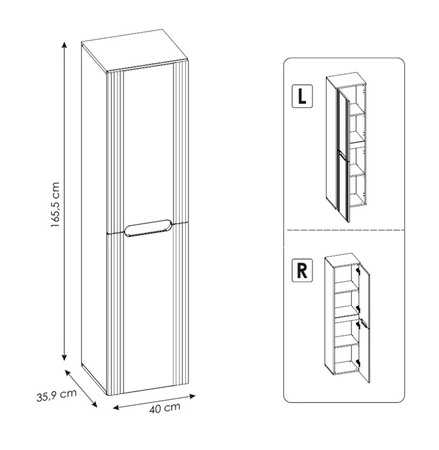 Słupek łazienkowy wiszący Fiji White 40 cm biały elegancka szafka do łazienki ozdobiona gustownym ryflowaniem stylowe frezowane uchwyty