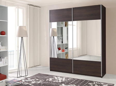 Szafa przesuwna Lipia 175 cm dąb sonoma czekolada nowoczesny design szafy z lustrem oraz aluminiowe prowadnice drzwi