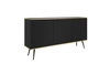 Komoda Luxury 160 cm czarna elegancki design stylowe ryflowane fronty korpus komody zwieńczony złotą listwą czarne metalowe nogi