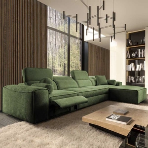 Narożnik z funkcją spania Viano XII Lux zielony prawostronny designerski narożnik do salonu z komfortowym wysuwanym podnóżkiem