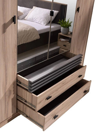 Szafa z lustrem Estan 200 cm dąb estana jasny / antracyt nowoczesny design mebla drzwi szafy ozdobione lamelami