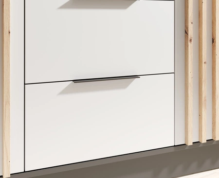 Szafa z lustrem Neri 150 cm czarny / biały stylowe lamele zdobiące drzwi szafy pojemne szuflady uchwyty krawędziowe