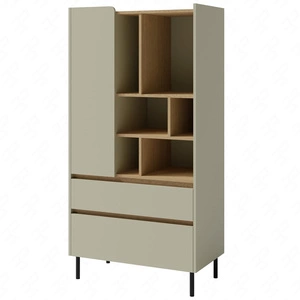 Regał z szufladami Paguro 80 cm eukaliptus / dąb baltic dune elegancki design stabilne wysokie nogi regał z drzwiami oraz szufladami