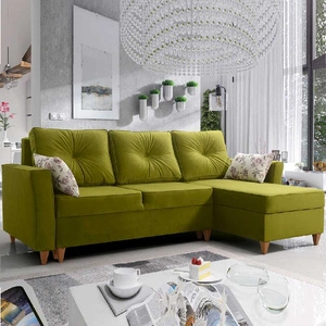 Narożnik z funkcją spania Topeka zielona oliwka prawostronny stylowy i nowoczesny design wpisujący się w każdą aranżację