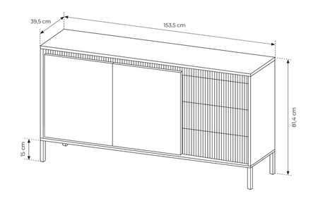Komoda z szufladami Sesti 154 cm czarna nowoczesny i oryginalny design ciekawe połączenie ryflowania z gładkimi frontami