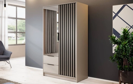 Szafa z lustrem Aspen 105 cm beżowa / czarne lamele nowoczesny design mebla drzwi szafy ozdobione lamelami