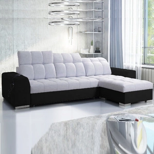 Narożnik z funkcją spania Luigi szary popiel / czarny prawostronny narożnik z dwoma pojemnikami na pościel tkanina o ciekawej strukturze